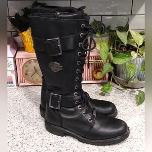 Harley Davidson Black Leather Belhaven Moto Boots Women's Size 7.5